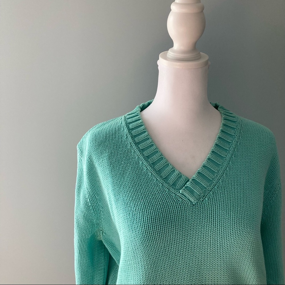 Lauren Ralph Lauren Vintage Chunky Knit Turquoise V Neck Sweater size Large - Picture 6 of 7